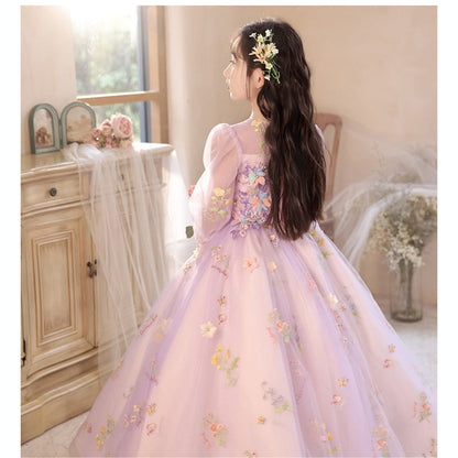 MyKids-USA® Princess Purple Birthday Dress For Girls: Luxurious Long-Sleeved Piano Performance Attire, Perfect For Celebrations