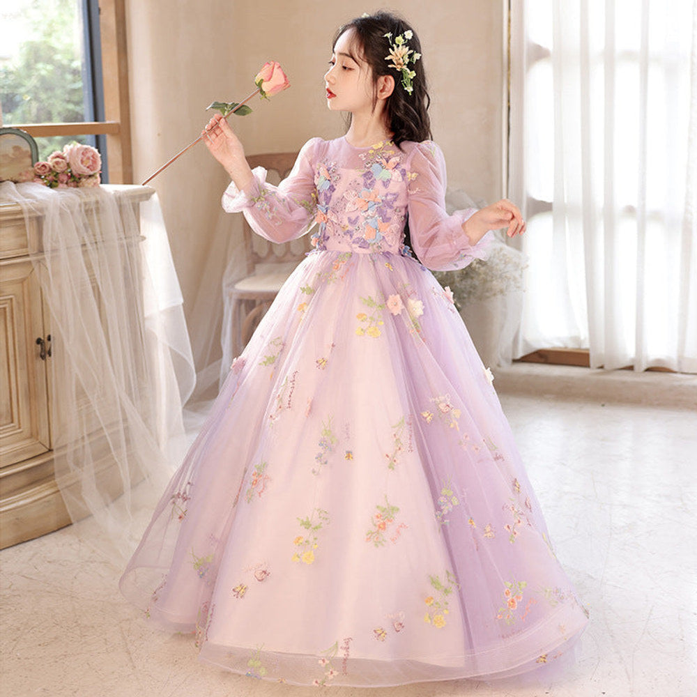 MyKids-USA® Princess Purple Birthday Dress For Girls: Luxurious Long-Sleeved Piano Performance Attire, Perfect For Celebrations
