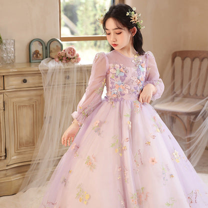 MyKids-USA® Princess Purple Birthday Dress For Girls: Luxurious Long-Sleeved Piano Performance Attire, Perfect For Celebrations