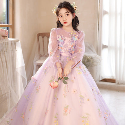 MyKids-USA® Princess Purple Birthday Dress For Girls: Luxurious Long-Sleeved Piano Performance Attire, Perfect For Celebrations
