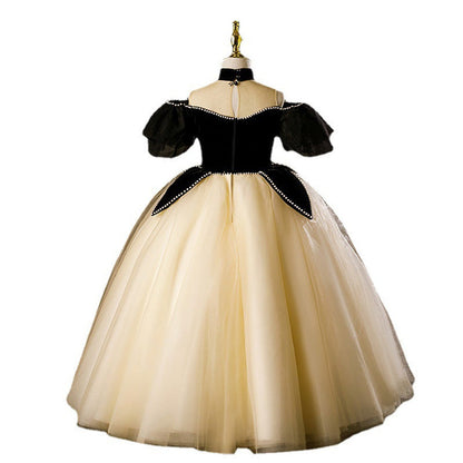 MyKids-USA® Princess Black Hostess Dress For Girls: Luxurious One-Shoulder Piano Performance Attire