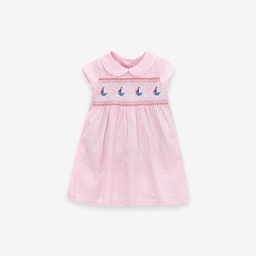 MyKids-USA® Summer Baby Girls Sleeveless Sailboat Pattern Striped Dress