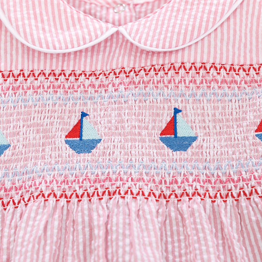 MyKids-USA® Summer Baby Girls Sleeveless Sailboat Pattern Striped Dress