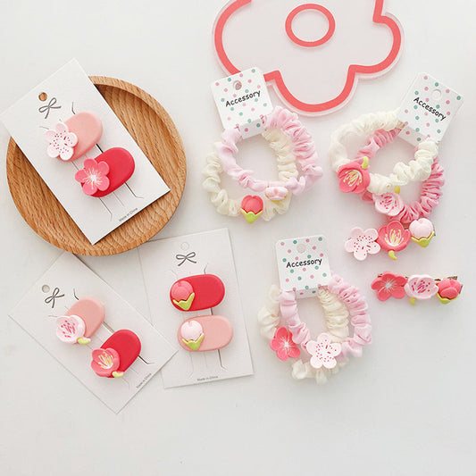 MyKids-USA® Sweet Girl Collection: Cute Floral Fabric Hairband And Bangs Clip, Lovely Hair Accessories For Girls Set