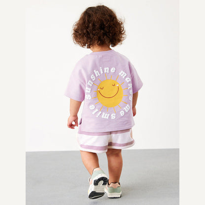 MyKids-USA® Baby And Kids Girls Purple Short Sleeves Top And Shorts Casual Clothing Set
