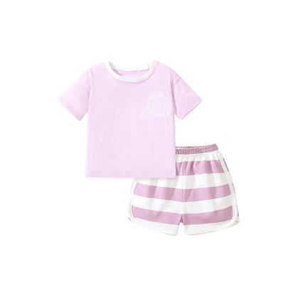 MyKids-USA® Baby And Kids Girls Purple Short Sleeves Top And Shorts Casual Clothing Set