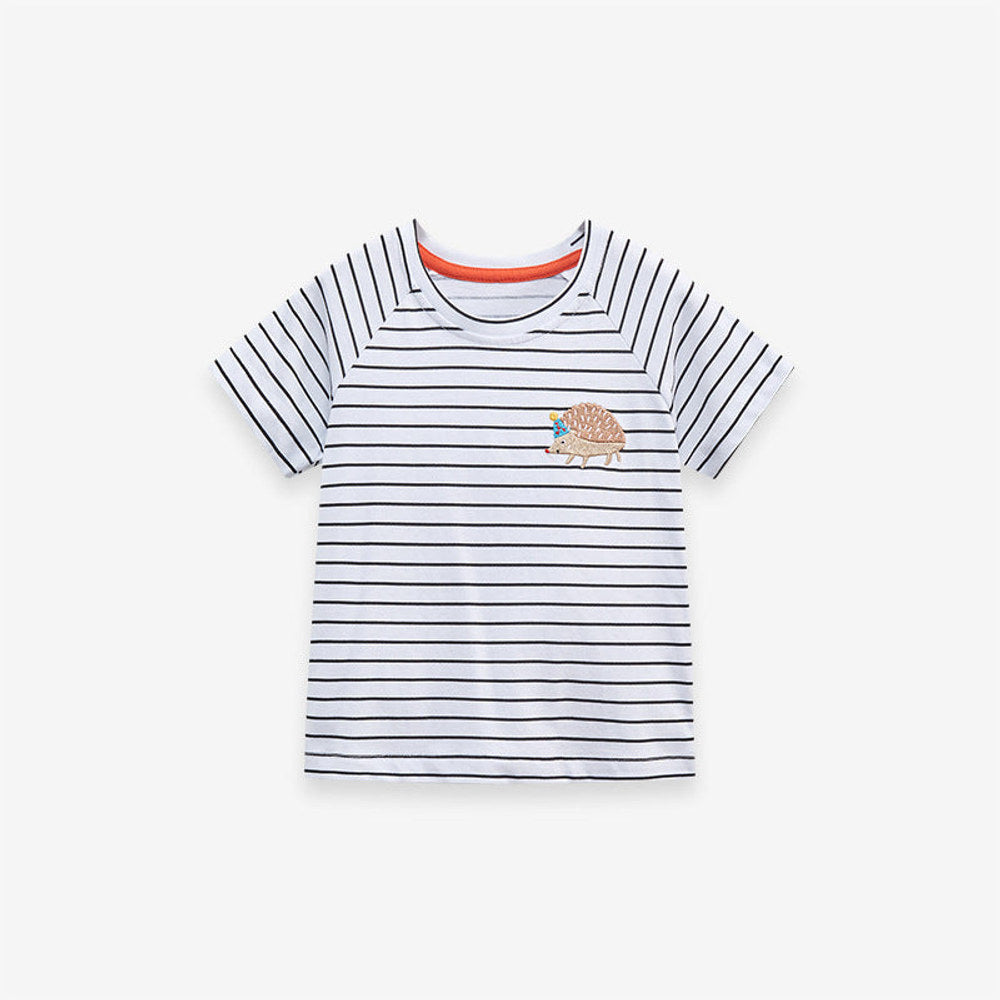 MyKids-USA® Baby Kids Girls Striped Hedgehog Logo Short Sleeves T-Shirt