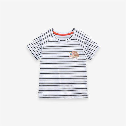 MyKids-USA® Baby Kids Girls Striped Hedgehog Logo Short Sleeves T-Shirt