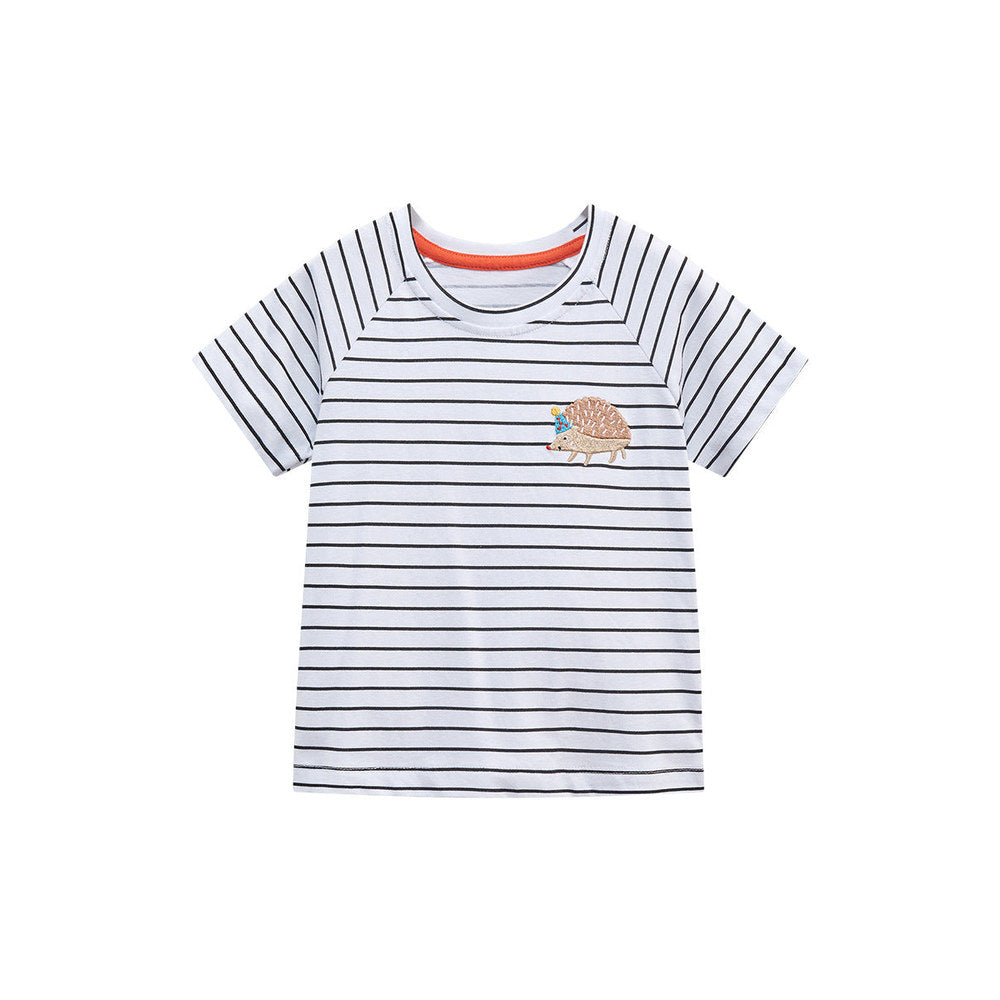 MyKids-USA® Baby Kids Girls Striped Hedgehog Logo Short Sleeves T-Shirt