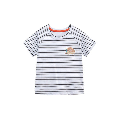 MyKids-USA® Baby Kids Girls Striped Hedgehog Logo Short Sleeves T-Shirt