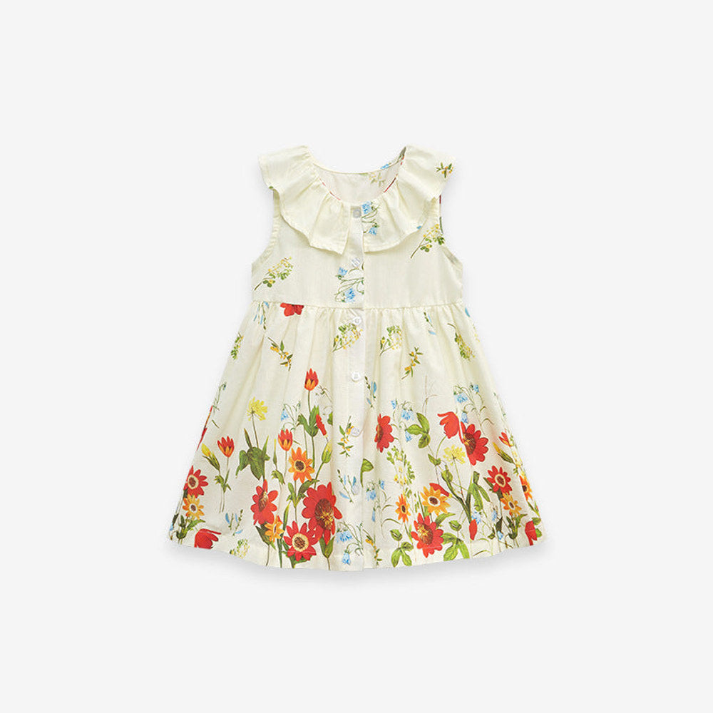 MyKids-USA® Girls Sleeveless Floral Pattern Single Breasted Dress