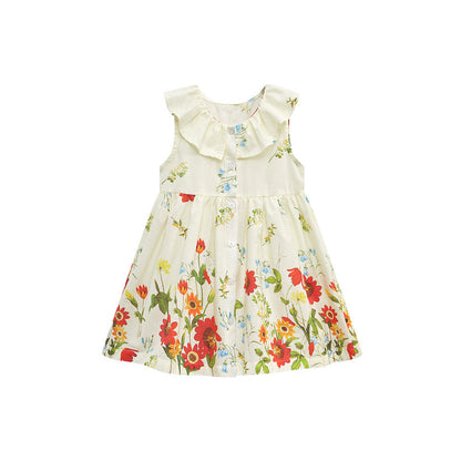 MyKids-USA® Girls Sleeveless Floral Pattern Single Breasted Dress
