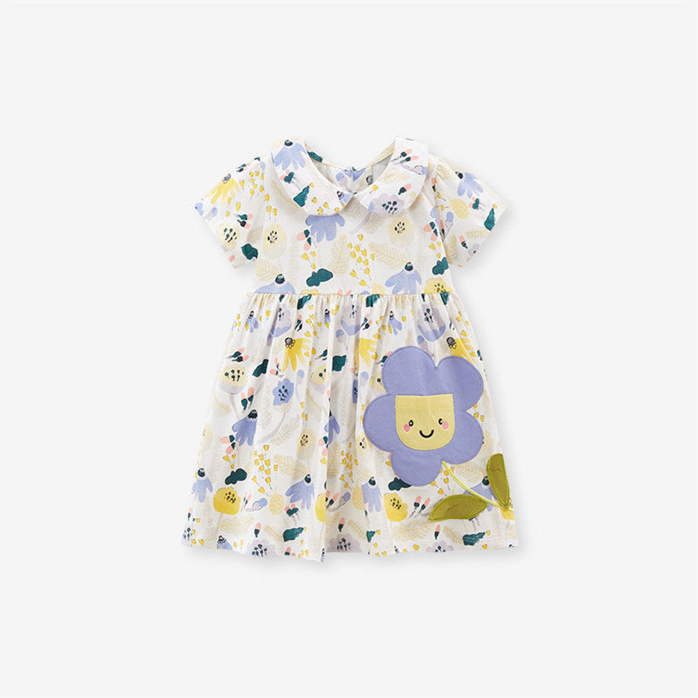 MyKids-USA® Baby Girls Peter Pan Collar Short Sleeves Floral Dress