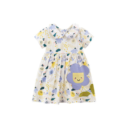 MyKids-USA® Baby Girls Peter Pan Collar Short Sleeves Floral Dress