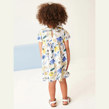 MyKids-USA® Baby Girls Peter Pan Collar Short Sleeves Floral Dress
