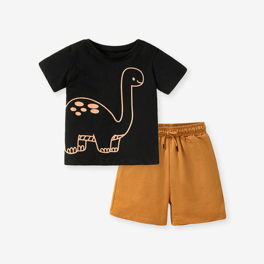 MyKids-USA® Baby And Kids Boys Dinosaur Cartoon Short Sleeves Top And Shorts Casual Clothing Set