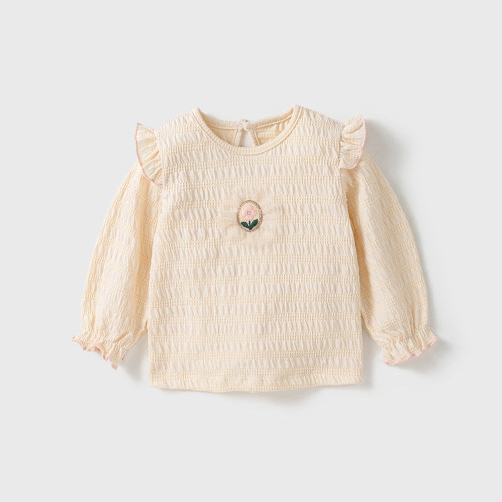 MyKids-USA® Baby Girls Kids Flower Logo Long Sleeve Pullover Top