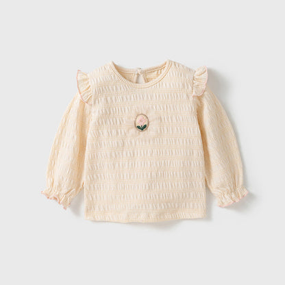 MyKids-USA® Baby Girls Kids Flower Logo Long Sleeve Pullover Top