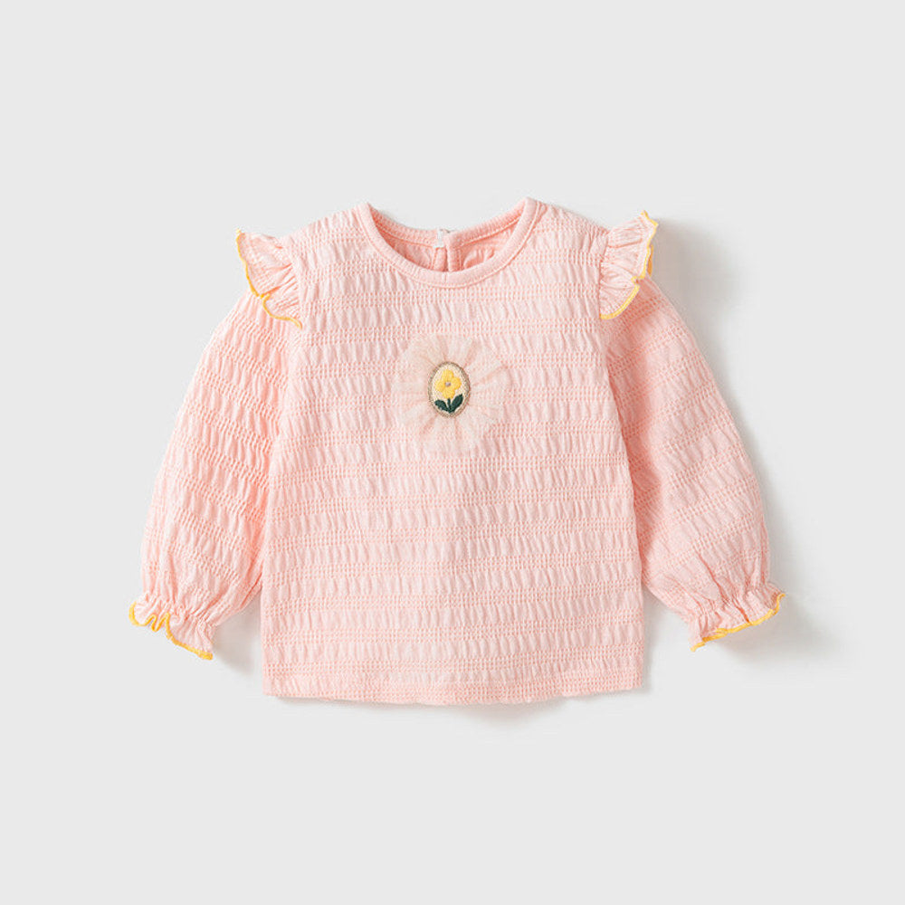 MyKids-USA® Baby Girls Kids Flower Logo Long Sleeve Pullover Top