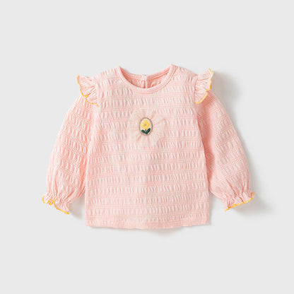 MyKids-USA® Baby Girls Kids Flower Logo Long Sleeve Pullover Top