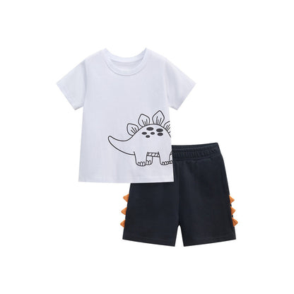 MyKids-USA® Baby And Kids Boys Dinosaur Cartoon Short Sleeves Top And Shorts Casual Clothing Set