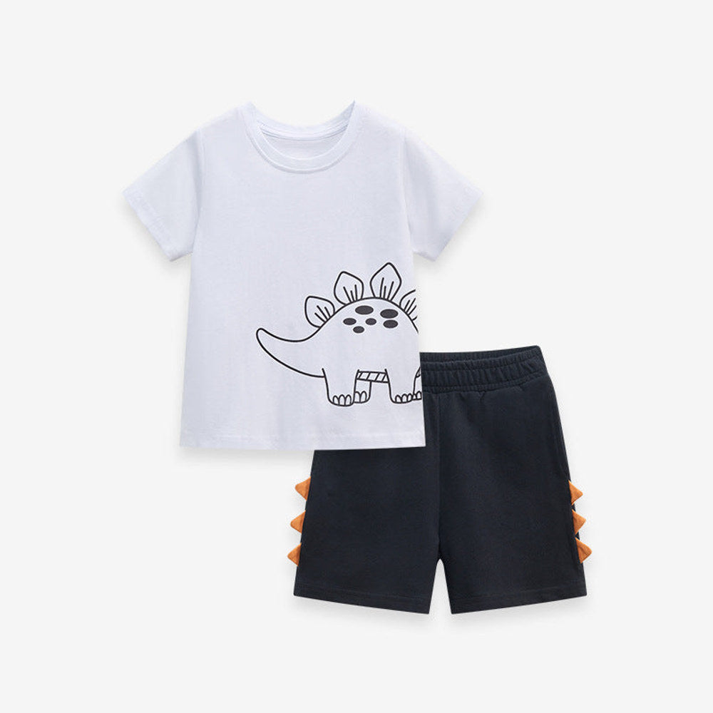 MyKids-USA® Baby And Kids Boys Dinosaur Cartoon Short Sleeves Top And Shorts Casual Clothing Set
