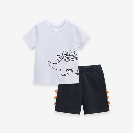 MyKids-USA® Baby And Kids Boys Dinosaur Cartoon Short Sleeves Top And Shorts Casual Clothing Set