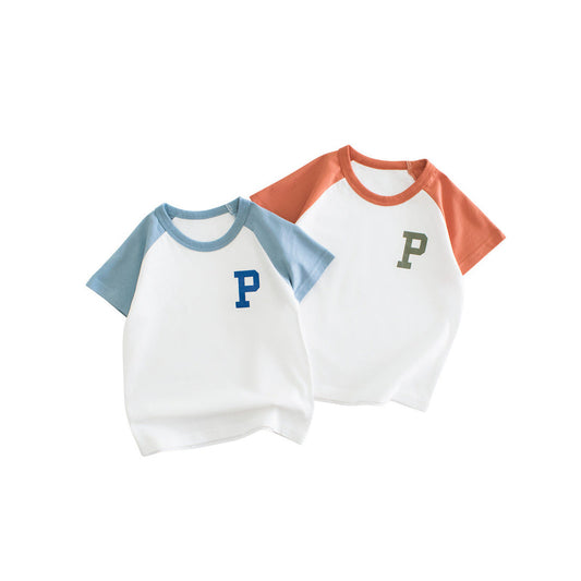 MyKids-USA® Letter Printing Boys’ Patchwork T-Shirt In European And American Style For Summer