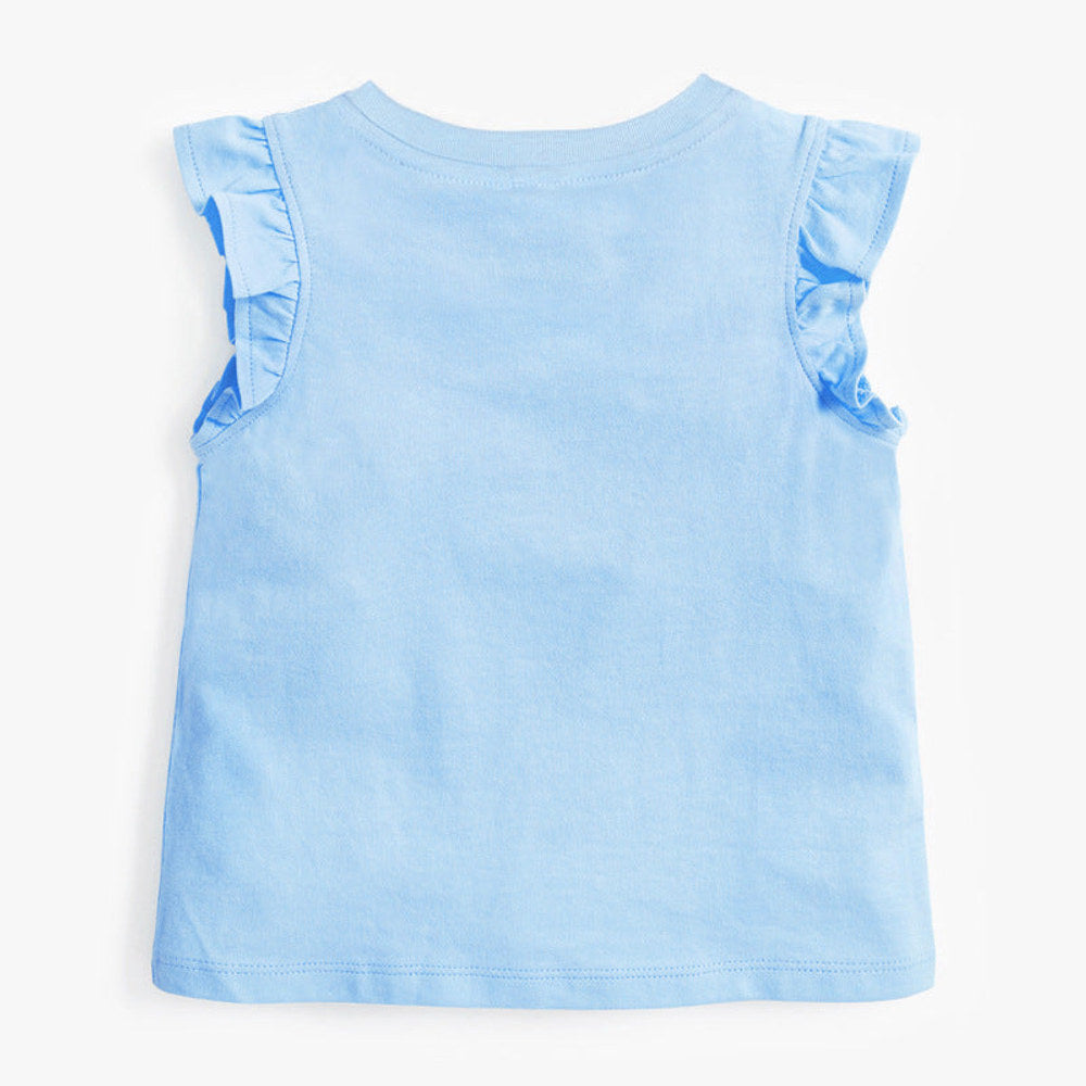 MyKids-USA® Crew Neck Rabbit Cartoon Print Ruffle Sleeveless Girls’ T-Shirt