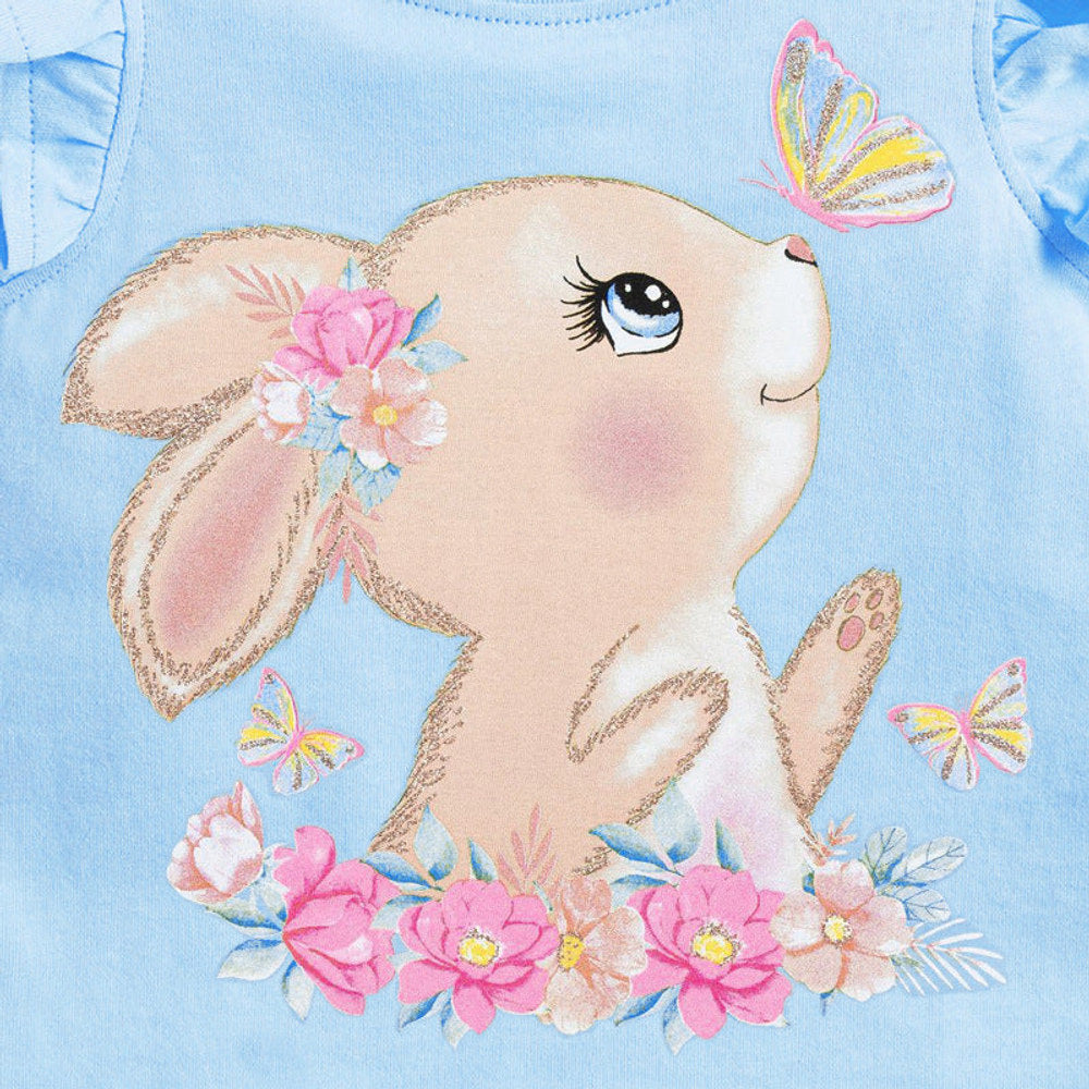 MyKids-USA® Crew Neck Rabbit Cartoon Print Ruffle Sleeveless Girls’ T-Shirt
