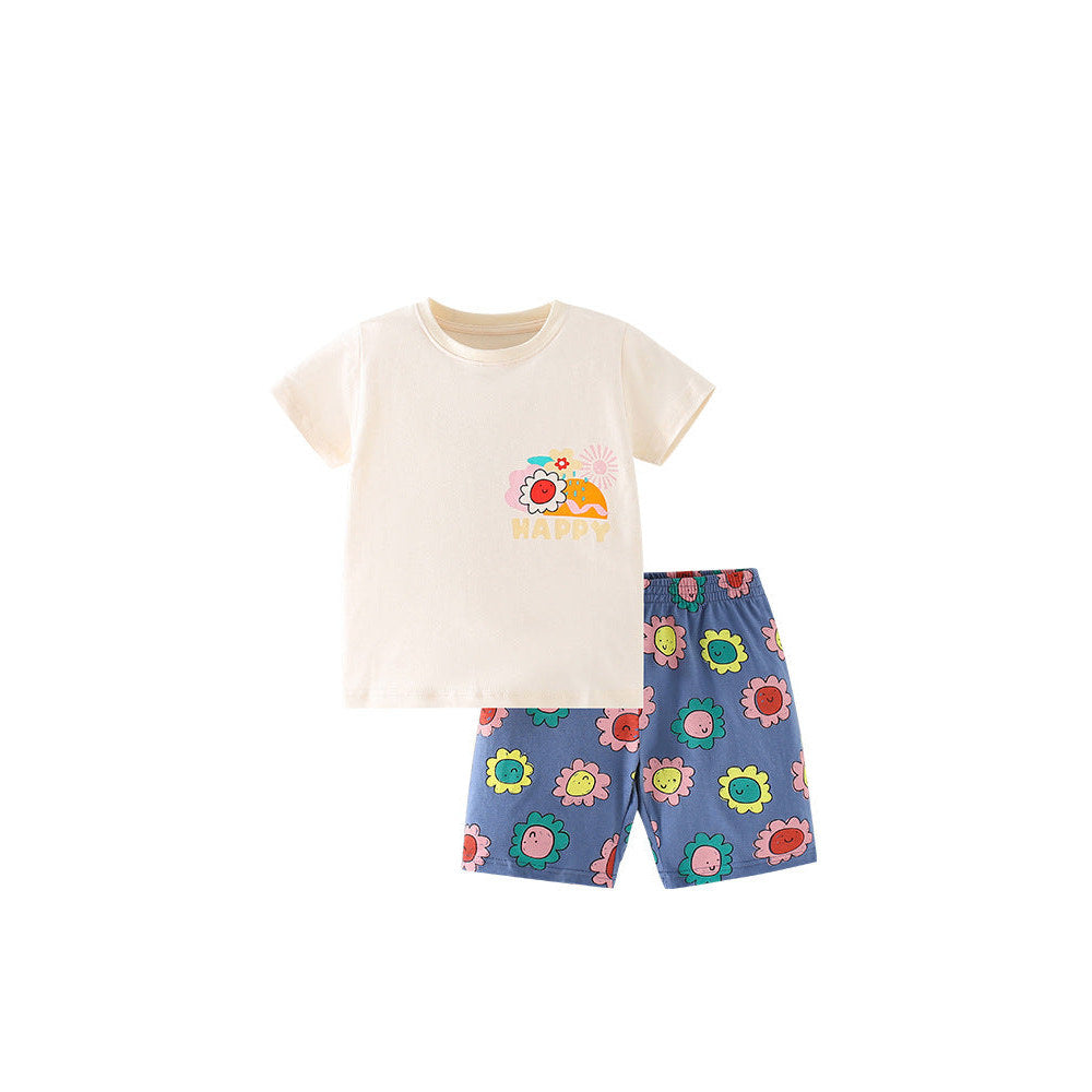 MyKids-USA® Baby And Kids Boys And Girls Cartoon Short Sleeves Top And Shorts Casual Clothing Set