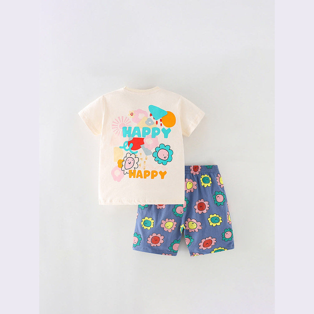 MyKids-USA® Baby And Kids Boys And Girls Cartoon Short Sleeves Top And Shorts Casual Clothing Set