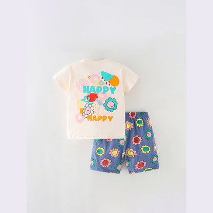 MyKids-USA® Baby And Kids Boys And Girls Cartoon Short Sleeves Top And Shorts Casual Clothing Set