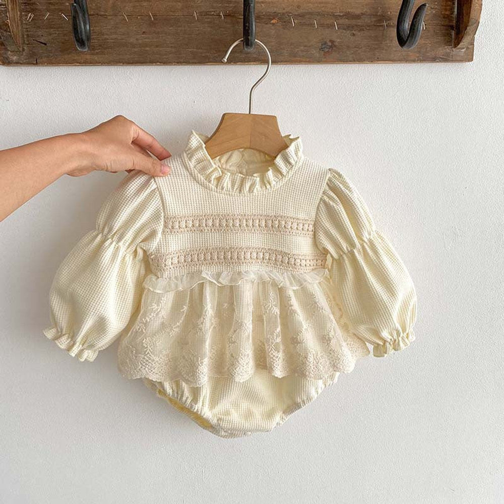 MyKids-USA® Baby Girls Long Sleeves Embroidery Lace Trim bodysuit