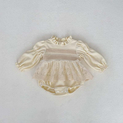 MyKids-USA® Baby Girls Long Sleeves Embroidery Lace Trim bodysuit