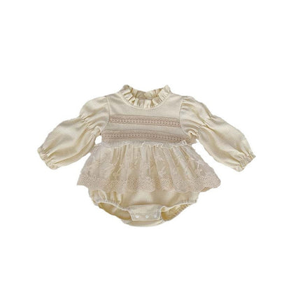 MyKids-USA® Baby Girls Long Sleeves Embroidery Lace Trim bodysuit