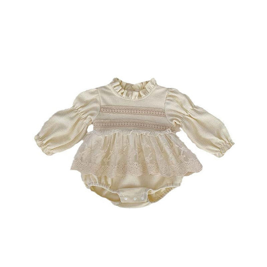 MyKids-USA® Baby Girls Long Sleeves Embroidery Lace Trim bodysuit