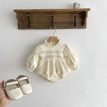 MyKids-USA® Baby Girls Long Sleeves Embroidery Lace Trim bodysuit
