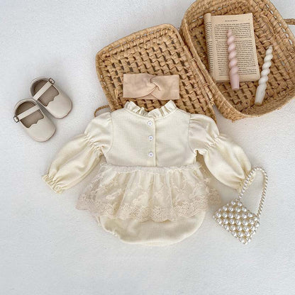 MyKids-USA® Baby Girls Long Sleeves Embroidery Lace Trim bodysuit