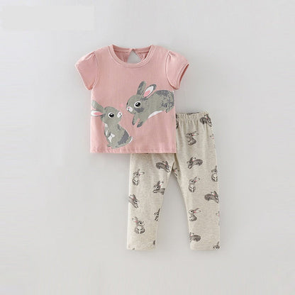 MyKids-USA® Baby Kids Girls Cartoon Short Sleeves Top And Pants Casual Clothing Set