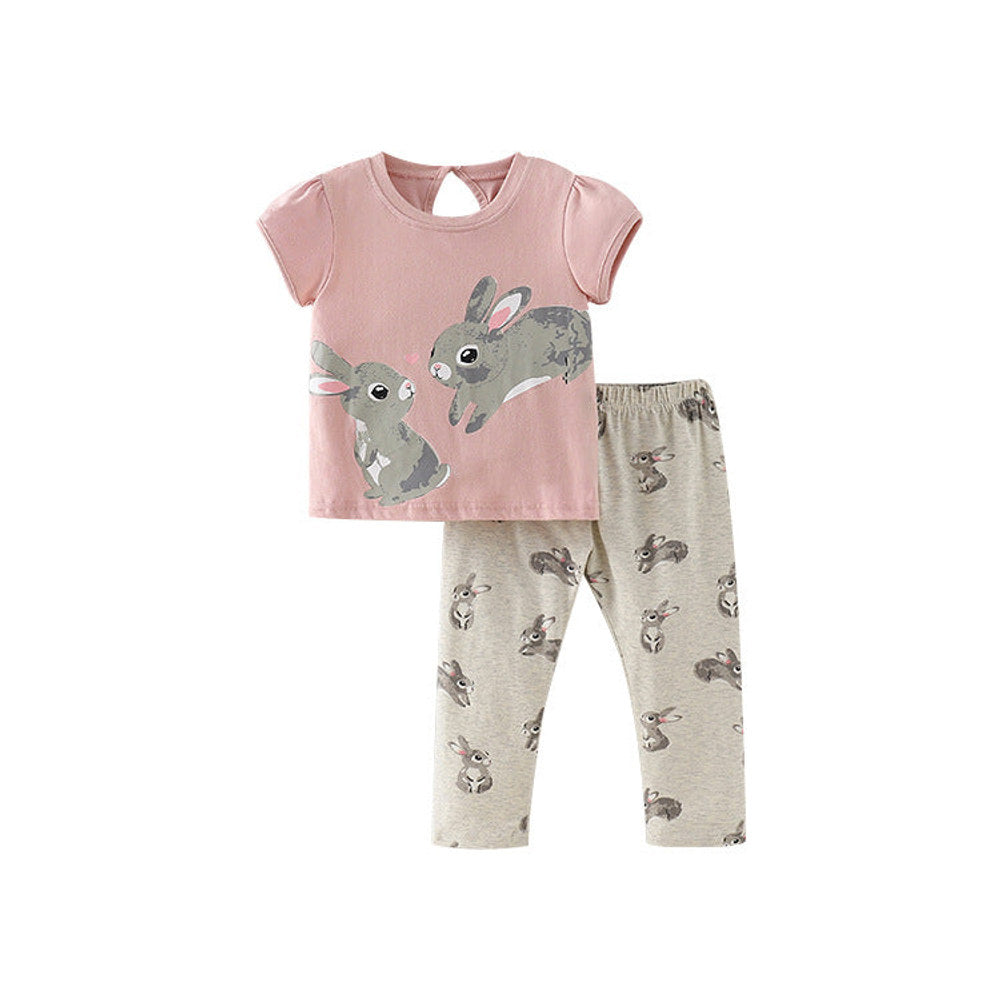 MyKids-USA® Baby Kids Girls Cartoon Short Sleeves Top And Pants Casual Clothing Set