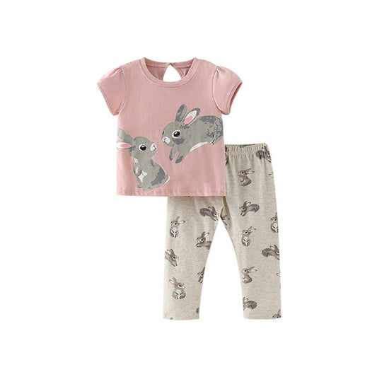 MyKids-USA® Baby Kids Girls Cartoon Short Sleeves Top And Pants Casual Clothing Set