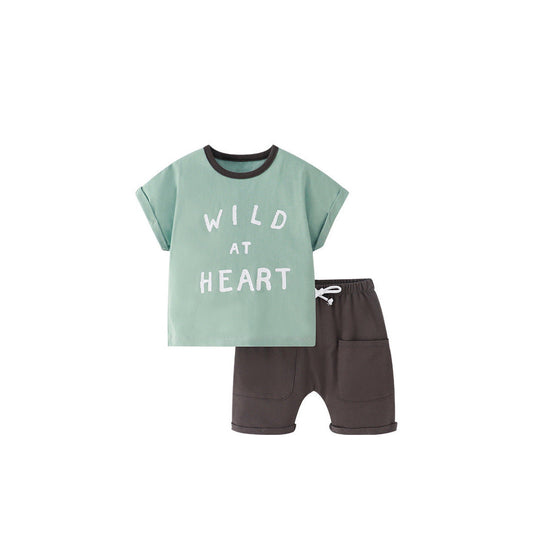 MyKids-USA® Baby And Kids Boys Words Print Short Sleeves Top And Shorts With Pockets Casual Clothing Set