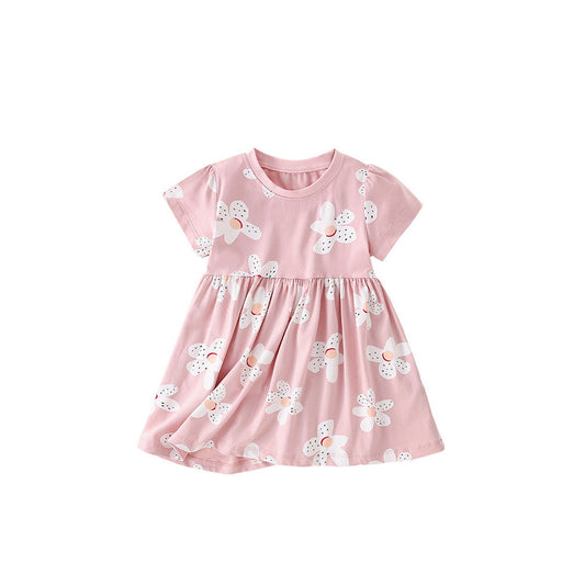 MyKids-USA® Spring And Summer Baby Girls Short Sleeves Floral Pink Dress