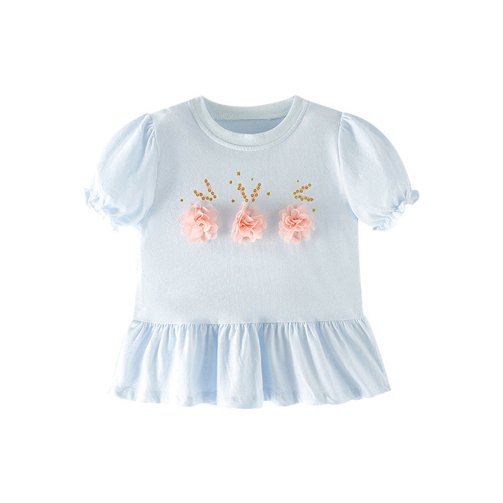 MyKids-USA® Girls’ Clothing Collection – Flowers And Sequins Children’s T-Shirt Dress