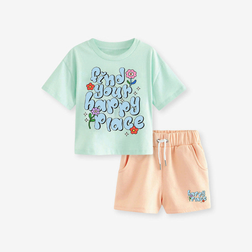 MyKids-USA® Baby And Kids Girls Floral Words Print Top And Shorts Casual Clothing Set