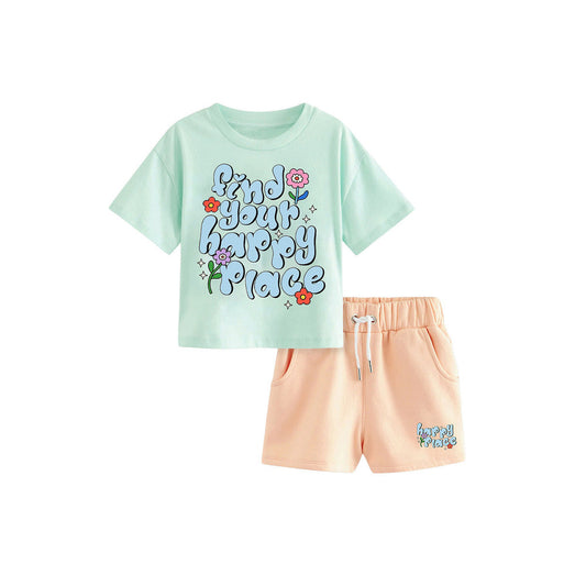 MyKids-USA® Baby And Kids Girls Floral Words Print Top And Shorts Casual Clothing Set