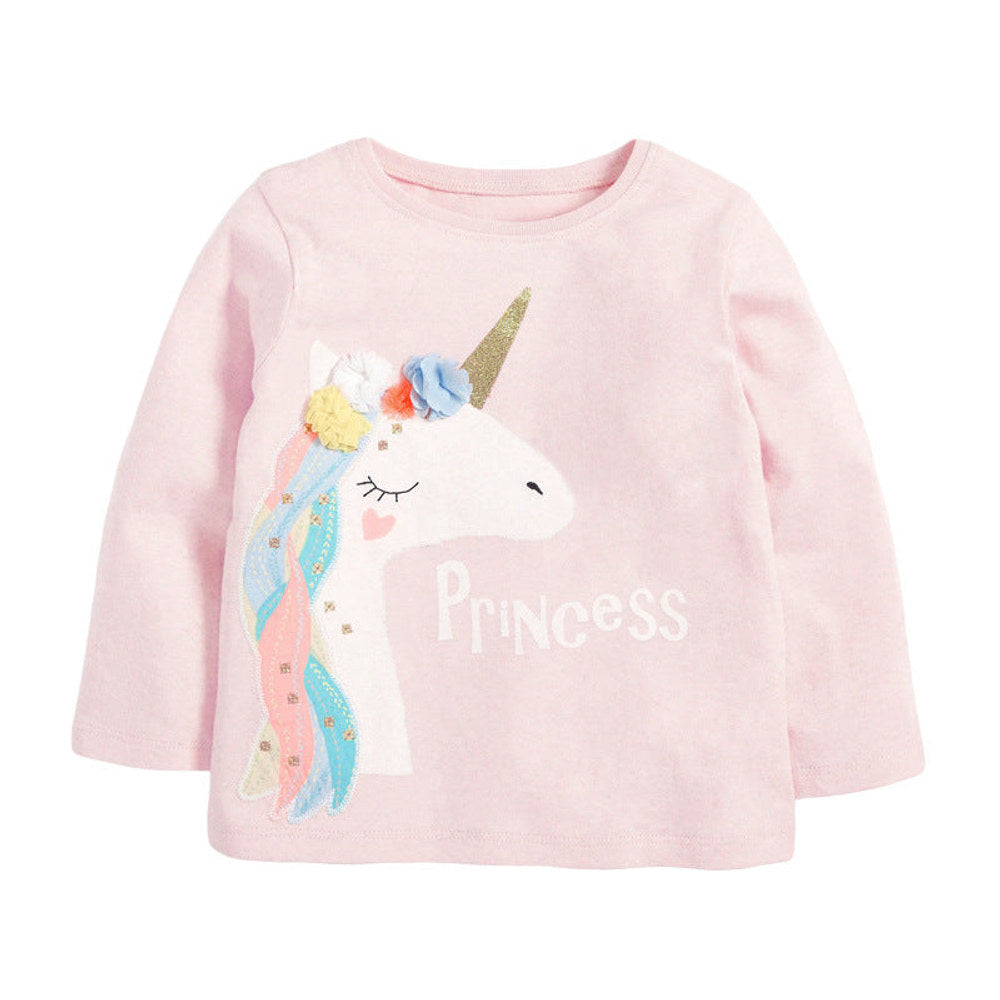 MyKids-USA® Kids Girls Floral Unicorn Cartoon Pattern Princess Pullover Clothing Sweatshirt