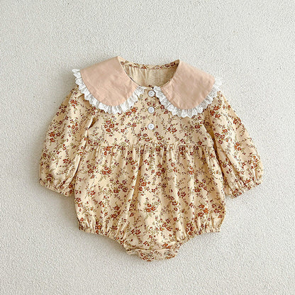 MyKids-USA® Floral Adorable Baby Turndown Lace Trim Collar bodysuit And Girls’ Dress – Princess Sister Matching Set