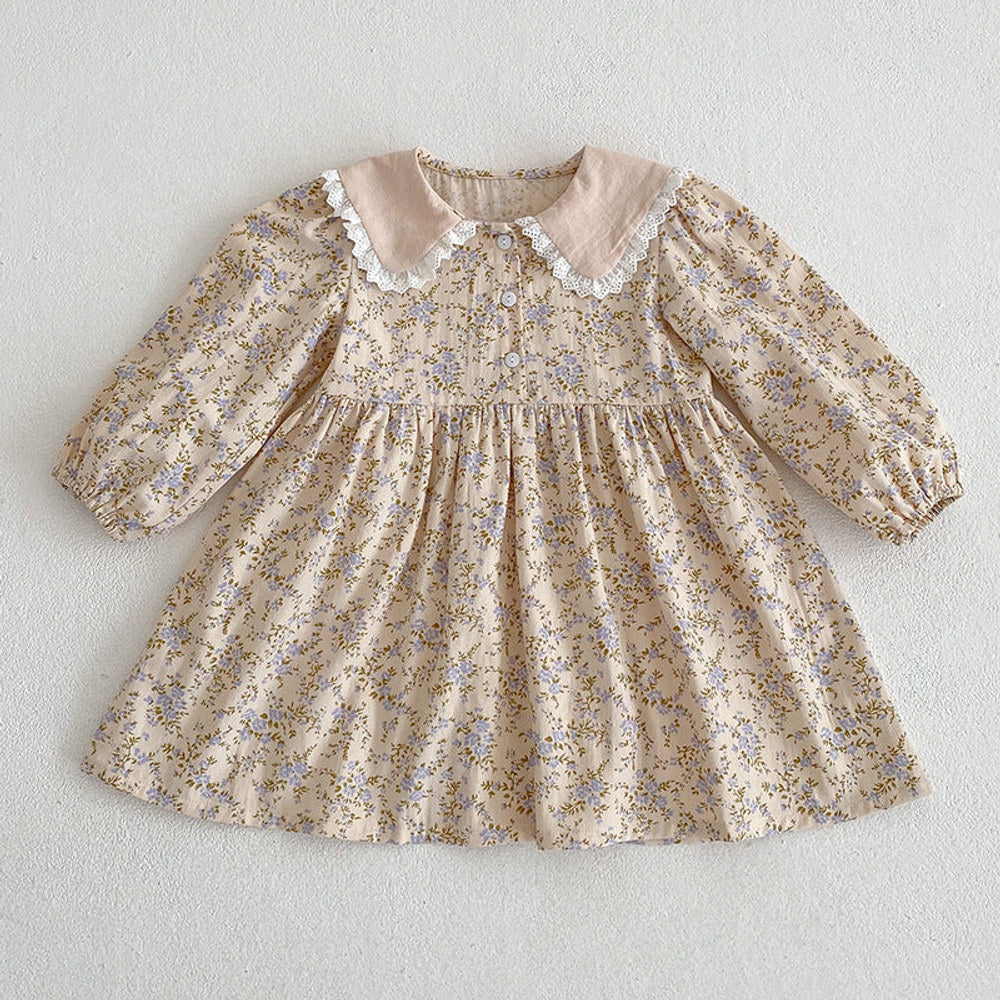MyKids-USA® Floral Adorable Baby Turndown Lace Trim Collar bodysuit And Girls’ Dress – Princess Sister Matching Set